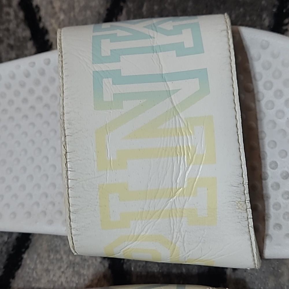 VS PINK WHITE OMBRE LOGO STRAP SLIDES SANDALS - Picture 8 of 9